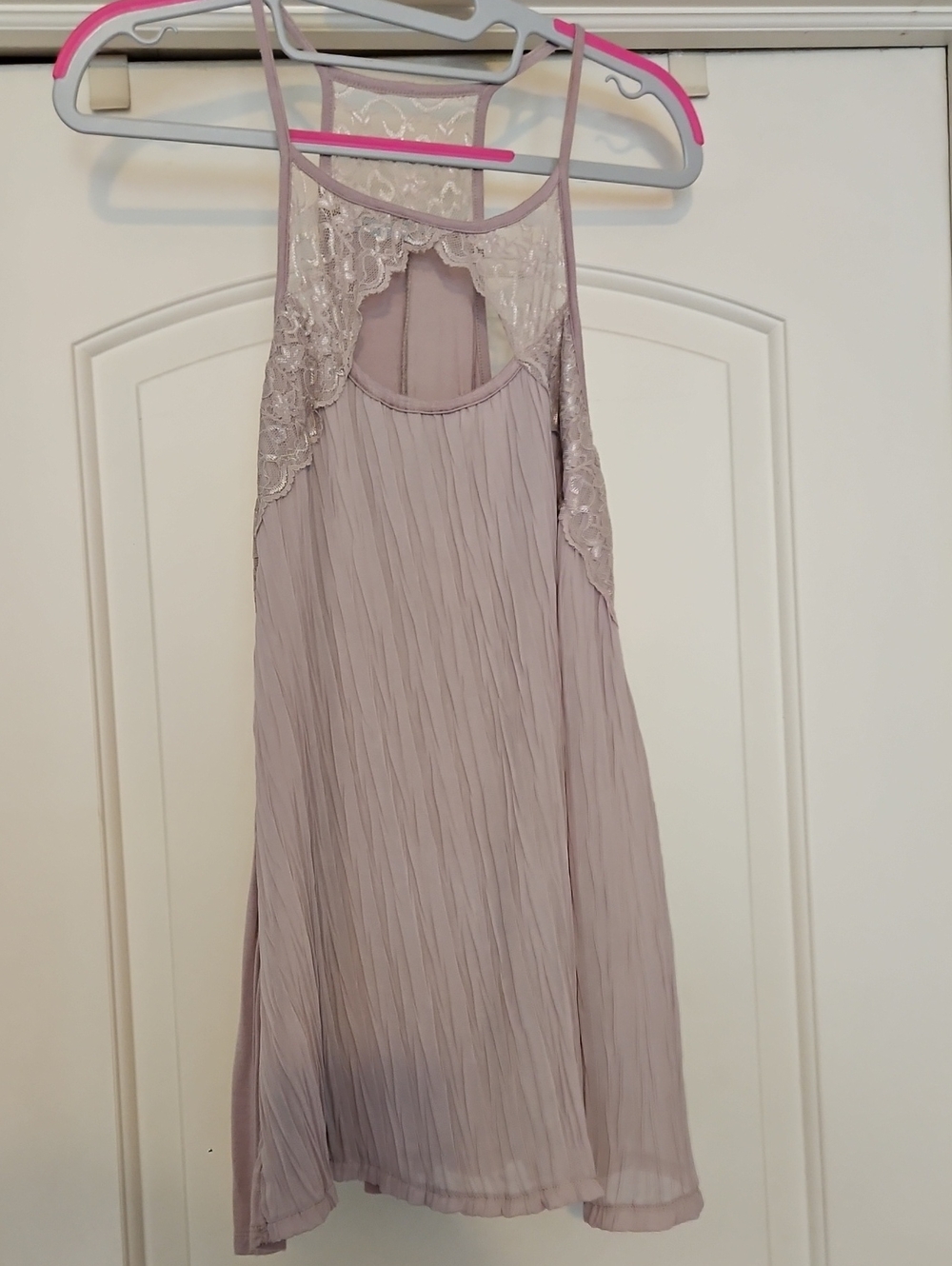Maurices Dusty Mauve Pleated Lace-Back Tank Top